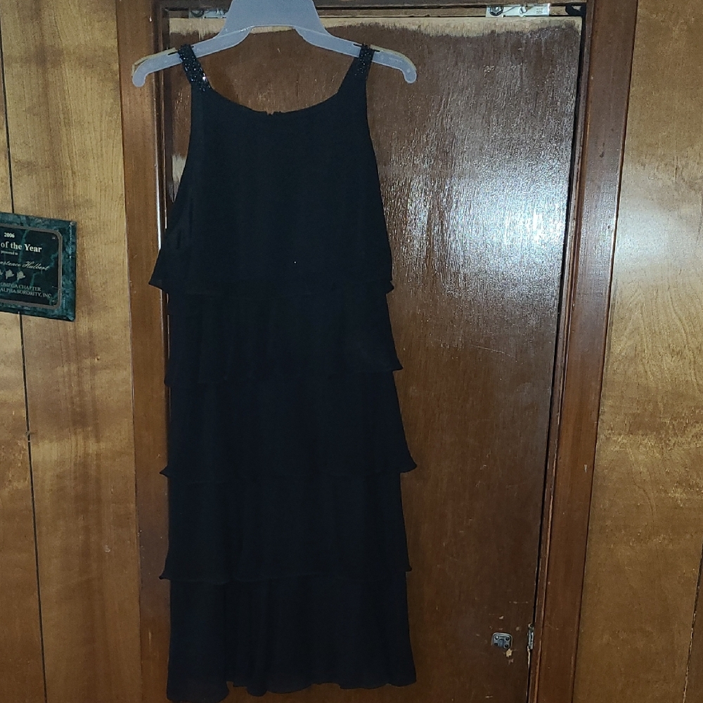 S.L.Fashions Tiered Black Sleeveless Dress with Embellished Straps